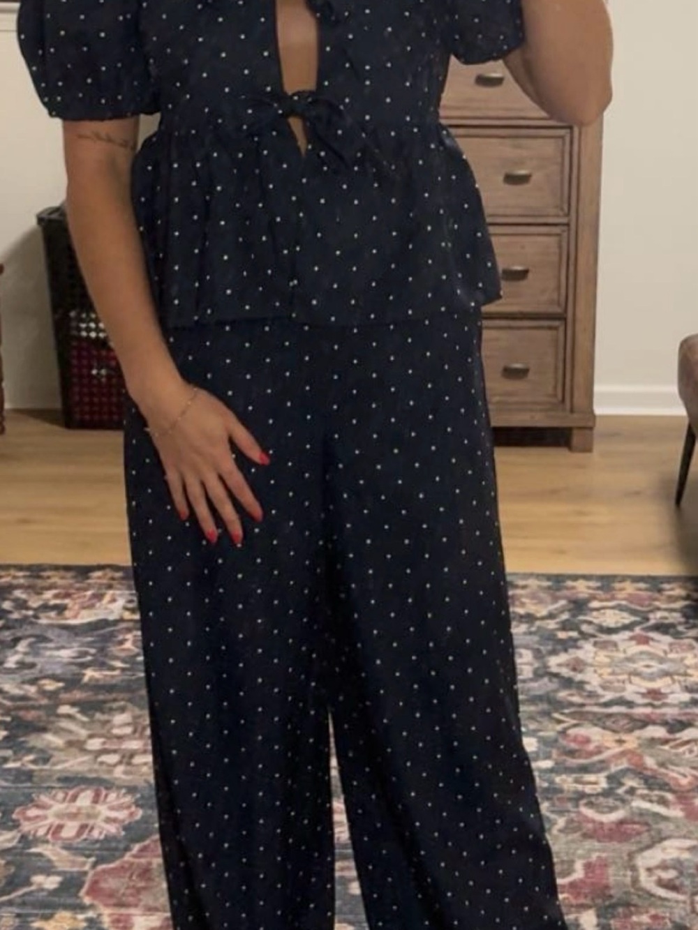 English Factory Navy Polka Dot Wide-Leg Jumpsuit
